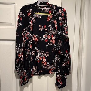 LOFT Black and Red Floral Blouse